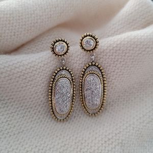 Vintage Dangle Earring Silver with Gold Accents